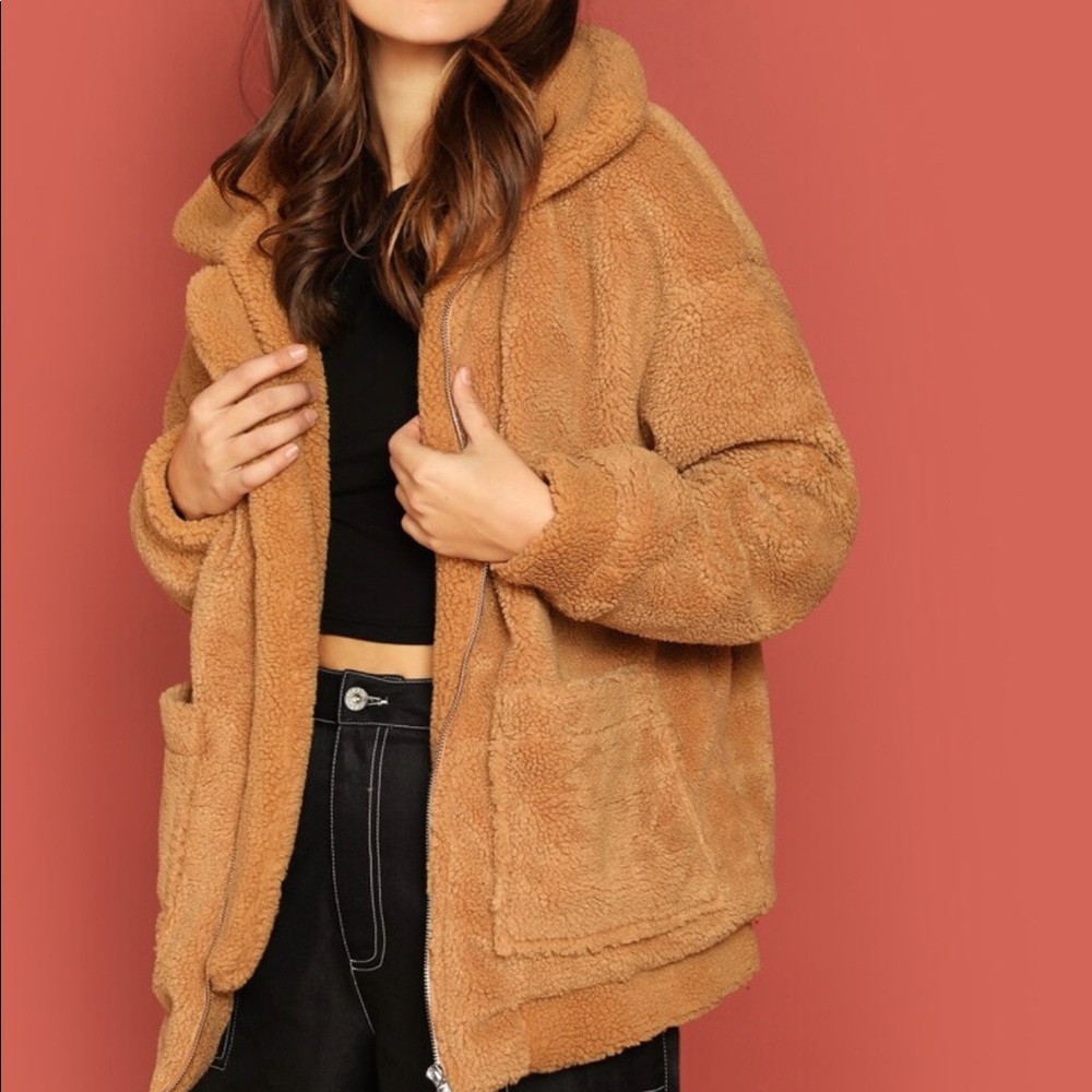 Drop Shoulder Oversized Teddy Jacket